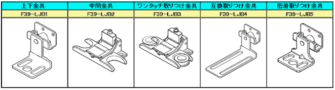 F3SJ-E、F3SJ-Bの取りつけ金具(別売)の一覧