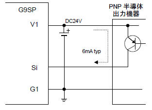 G9SPシリーズの安全入力の配線長_PNP半導体出力タイプの機器（電流ソース出力タイプ）を接続する場合