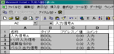 変数名プログラミングの手順_図2_表計算ソフトから変数テーブルへの貼り付け