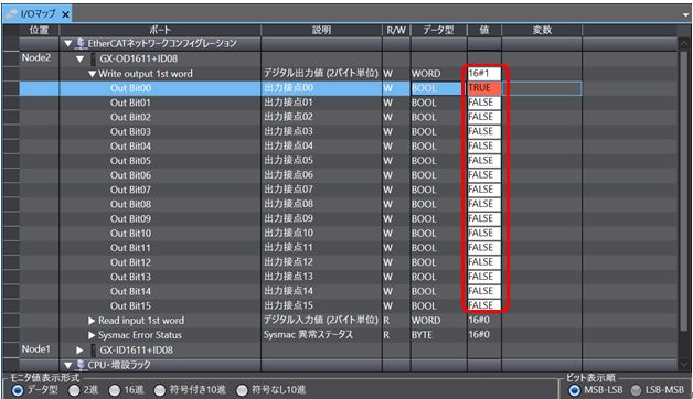 図３：I/Oマップ画面（外部機器への出力）