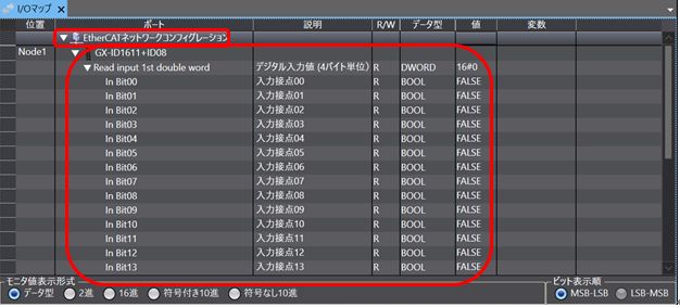 図２：I/Oマップ画面（GX-IDシリーズ選択時）