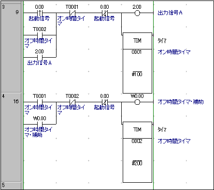 PLCにおける、起動信号ONと同時にある出力信号を一定時間ONさせ、その後一定時間OFF/一定 時間ONを起動信号OFFまで繰り返す回路を教えてください。  - 製品に関するFAQ | オムロン制御機器