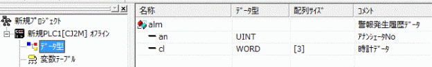 アドレスオフセット方式_構造体を定義して、アナンシェータ番号anと時計データclからなる警報発生履歴データalmという新しいデータ型を作成